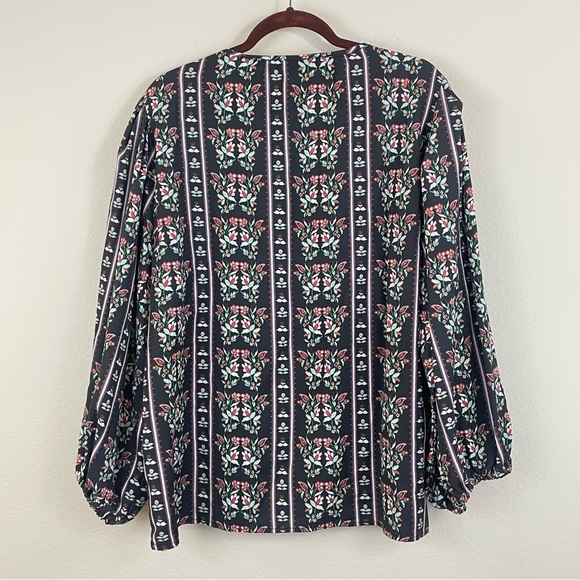 Brooke Wright Floral Long Ballon Sleeves Split Neck Willow Top Size L - Picture 5 of 8
